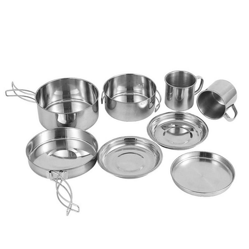 Camping Cooking Pot Stainless Steel - 8pcs/set Stainless Steel Outdoor Camping Cookware