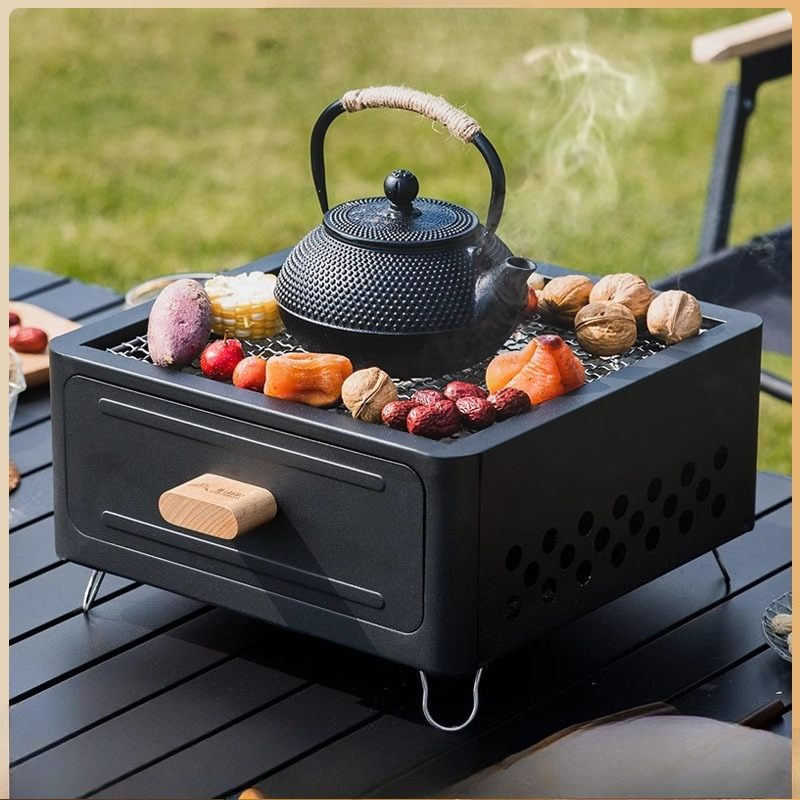 Camping Cooking - Portable Charcoal BBQ Grill Square Enclosure