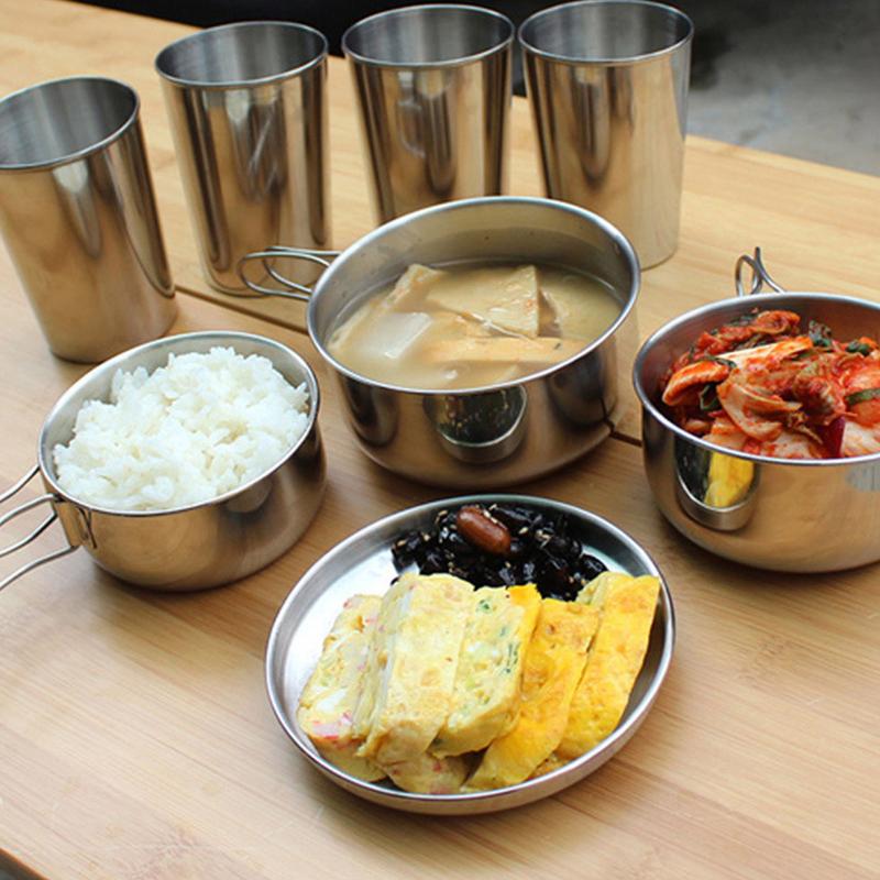 8pcs/set Stainless Steel Outdo - Camping Cooking Pot Stainless Steel ulasan dan harga