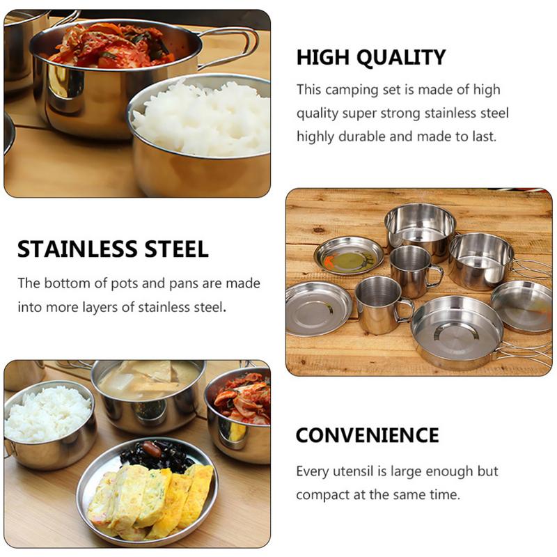 8pcs/set Stainless Steel Outdo - Camping Cooking Pot Stainless Steel ulasan dan harga