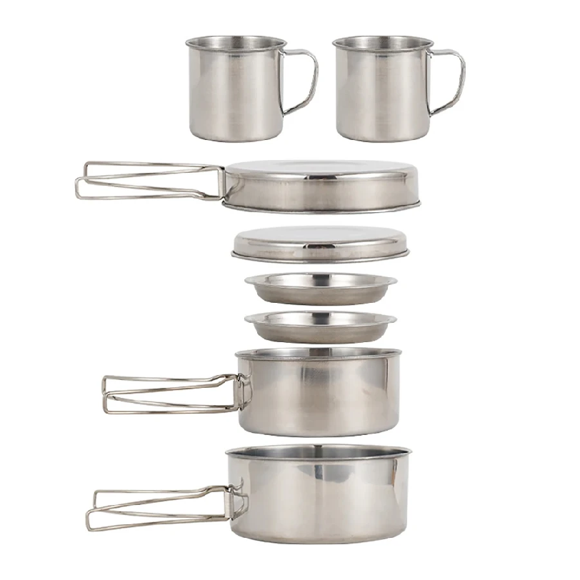8pcs/Set Camping Cookware Mess - Camping Cooking Pot Stainless Steel ulasan dan harga