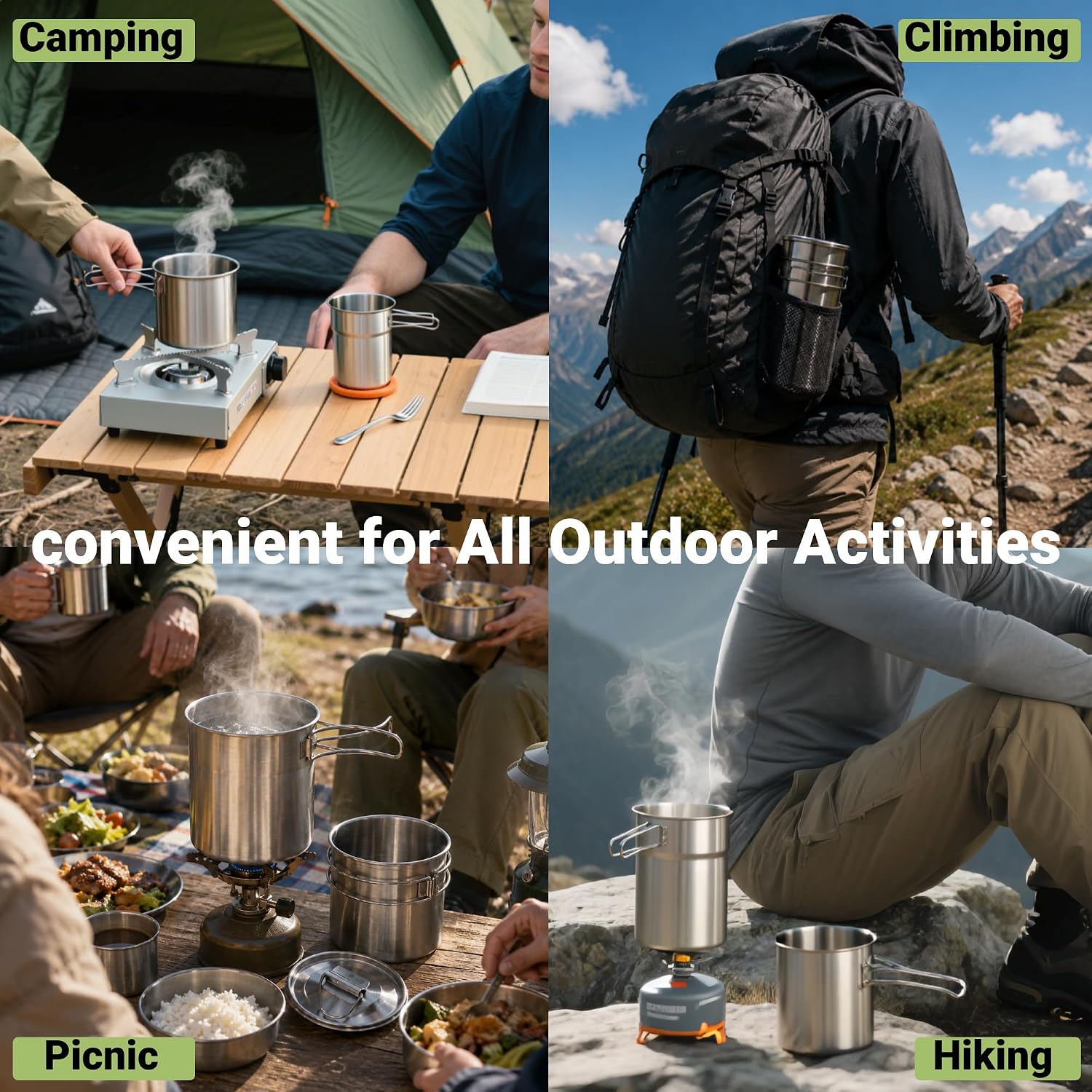 Foldable Camping Cups Mugs Cam - Camping Cooking Pot Stainless Steel ulasan dan harga
