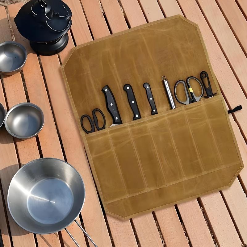 Waxed Canvas Chef Knife Roll M - Camping Cooking Bag ulasan dan harga