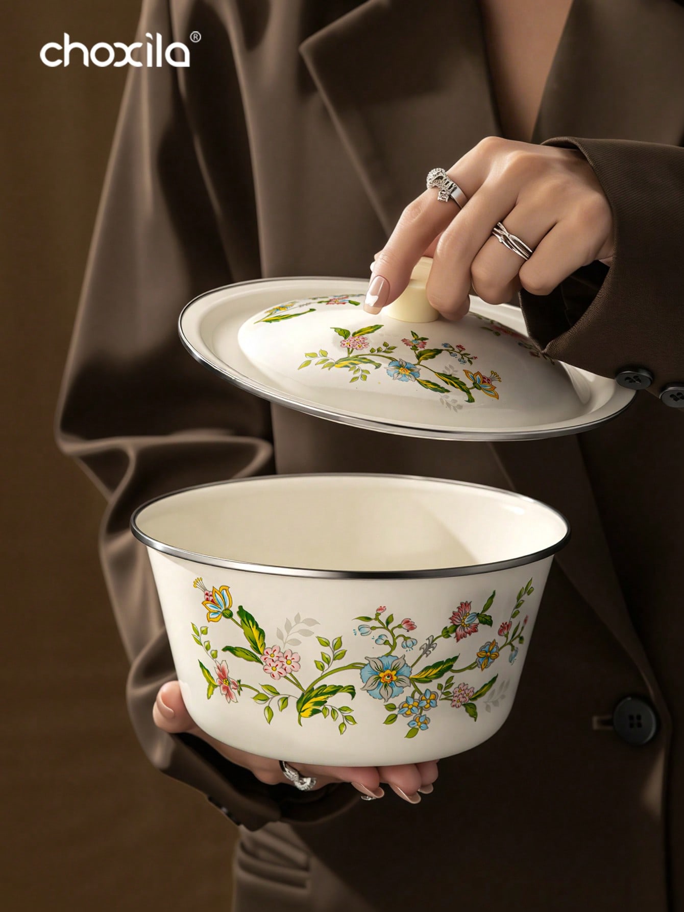 1pc Enamel-Patterned Rice Bowl - Camping Cooking Noodles ulasan dan harga