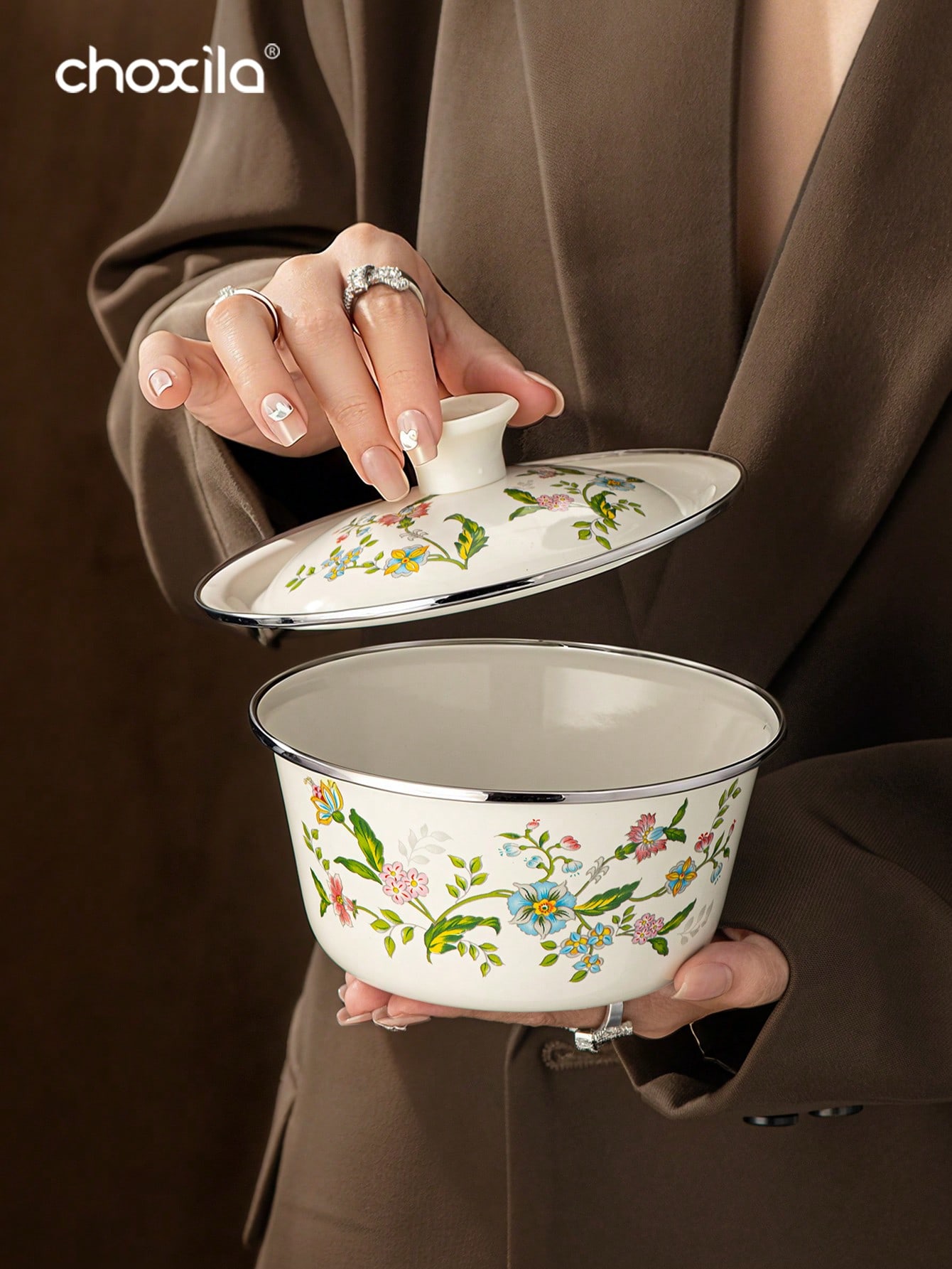 1pc Enamel-Patterned Rice Bowl - Camping Cooking Noodles ulasan dan harga