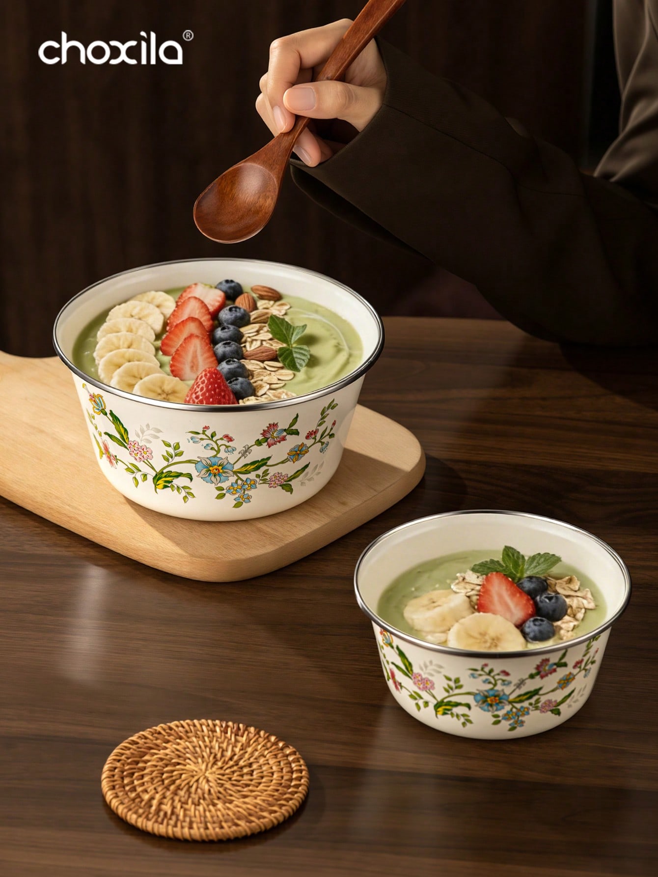 1pc Enamel-Patterned Rice Bowl - Camping Cooking Noodles ulasan dan harga