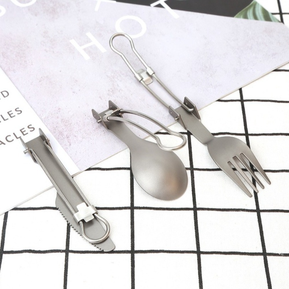 Half Polished Titanium Folding - Camp Spork Set ulasan dan harga