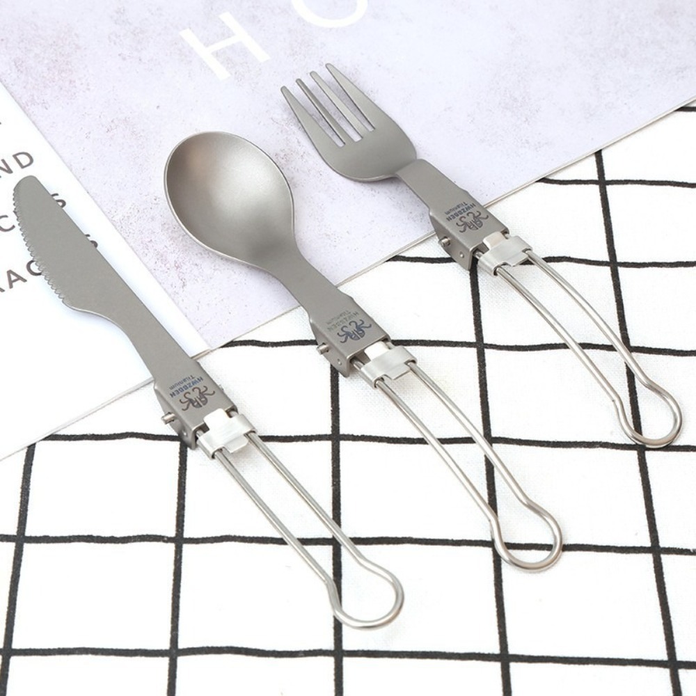 Half Polished Titanium Folding - Camp Spork Set ulasan dan harga