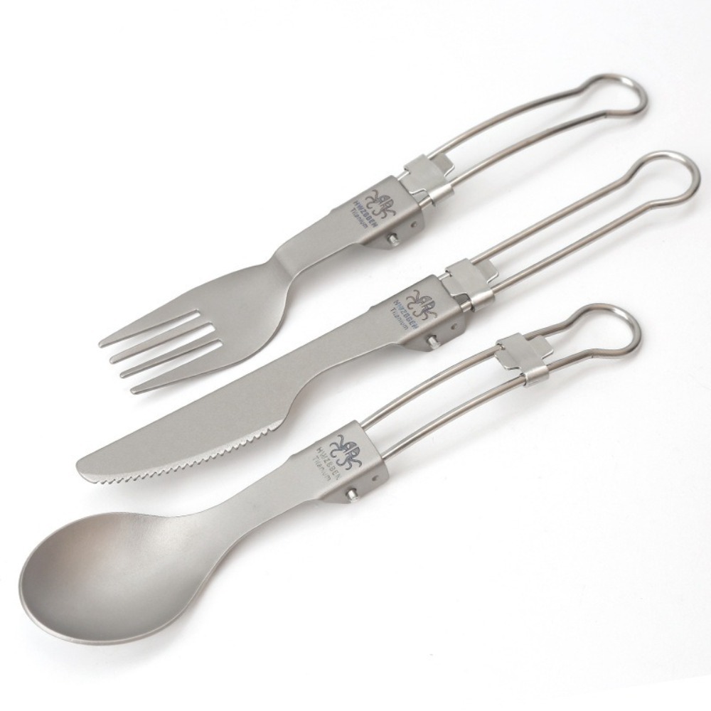 Half Polished Titanium Folding - Camp Spork Set ulasan dan harga