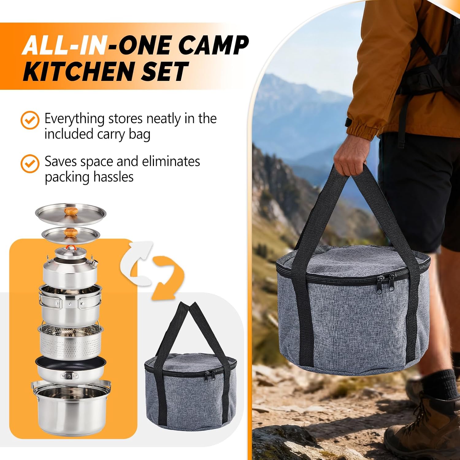 6pcs Cookware Set, 304 Stainle - Camping Cooking Bag ulasan dan harga